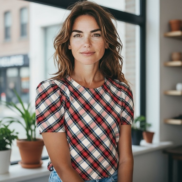 J. Crew Tartan Plaid Puff Sleeve Top size XS  Holiday staple, festive - Picture 8 of 8